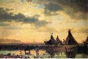 Albert Bierstadt View of Chimney Rock, Ogalillalh Sioux Village in Foreground oil painting picture wholesale